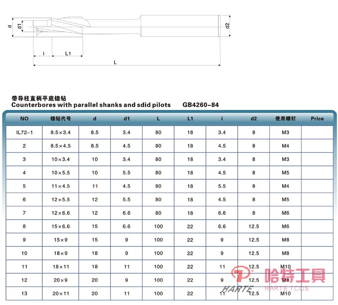 帶導柱直柄平底锪鉆