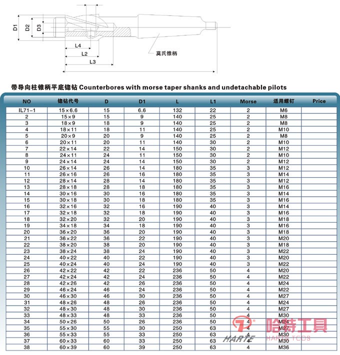 帶導向柱錐平底锪鉆