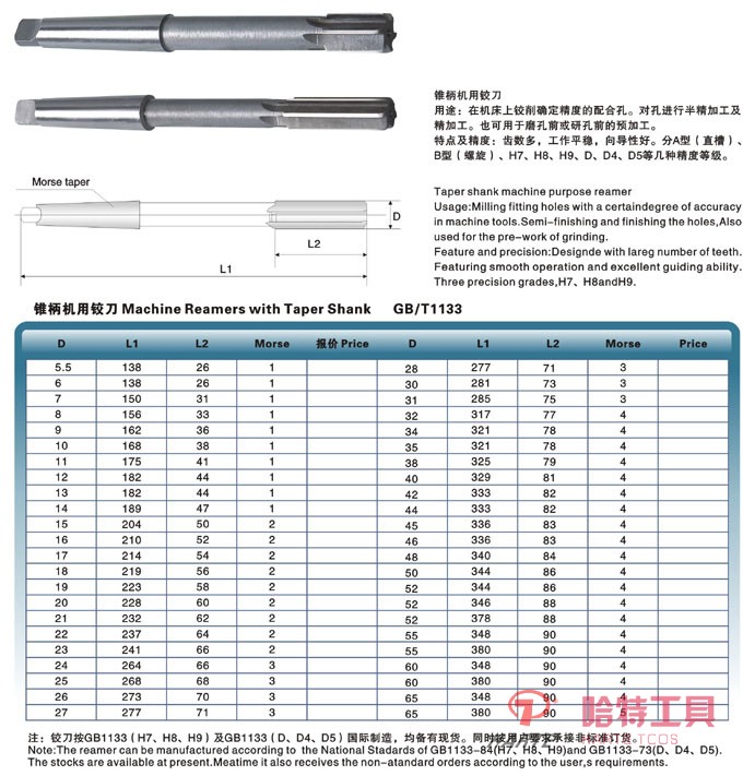 錐柄機用鉸刀